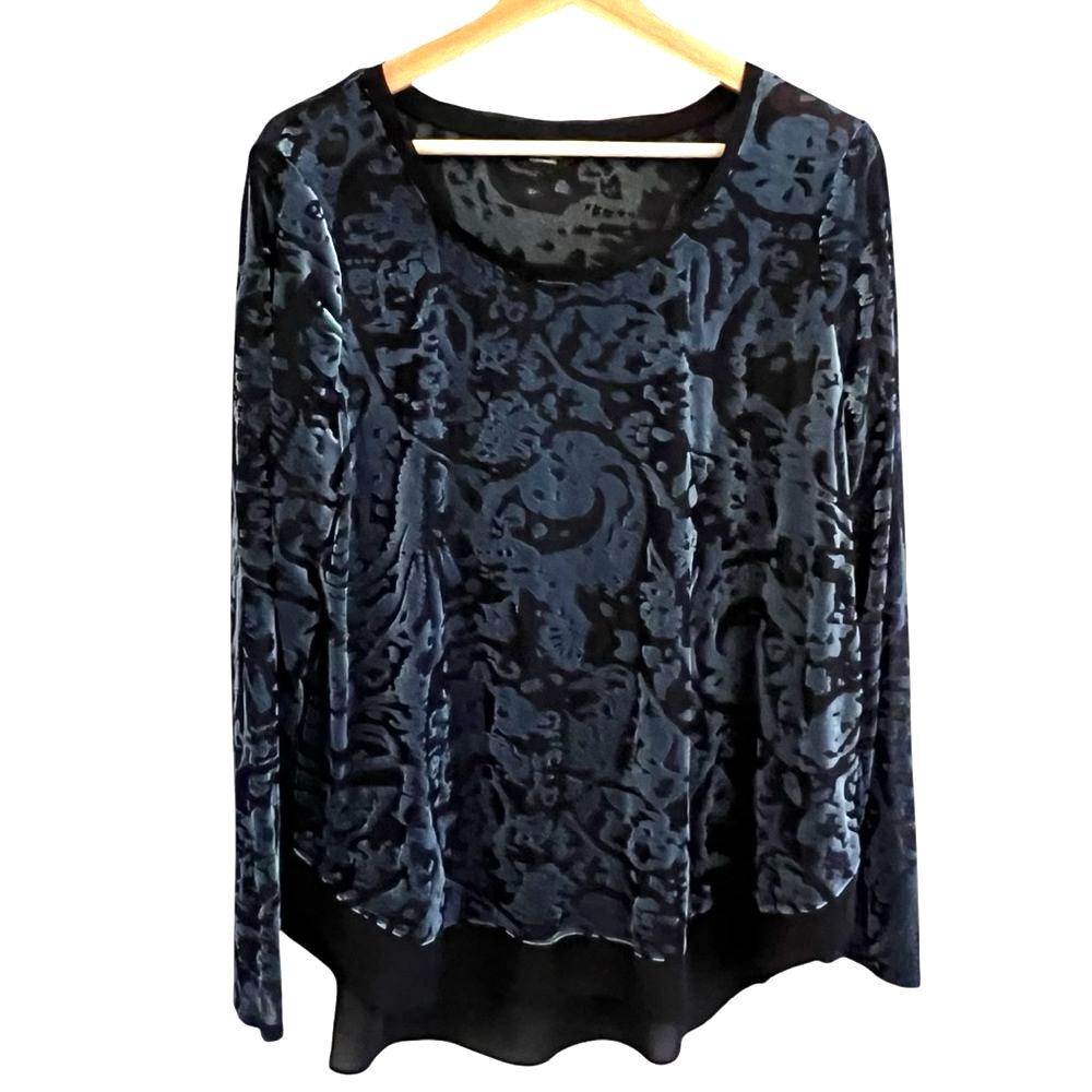 Simply Vera Wang Womens Whimsigoth Velvet Burnout Top Sz XL Blue Fairy Grunge